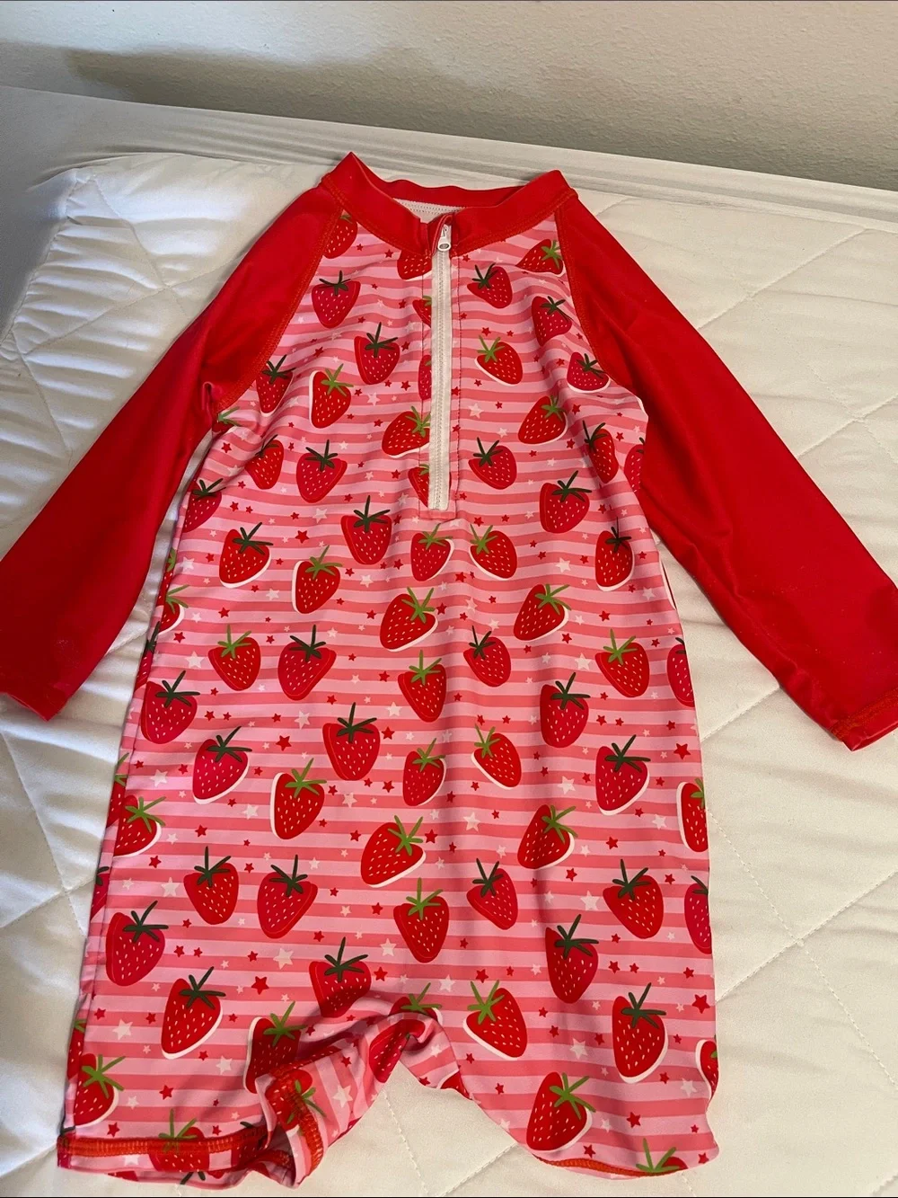 Kids Strawberry Rash Guard Swimsuit - Red & Pink
